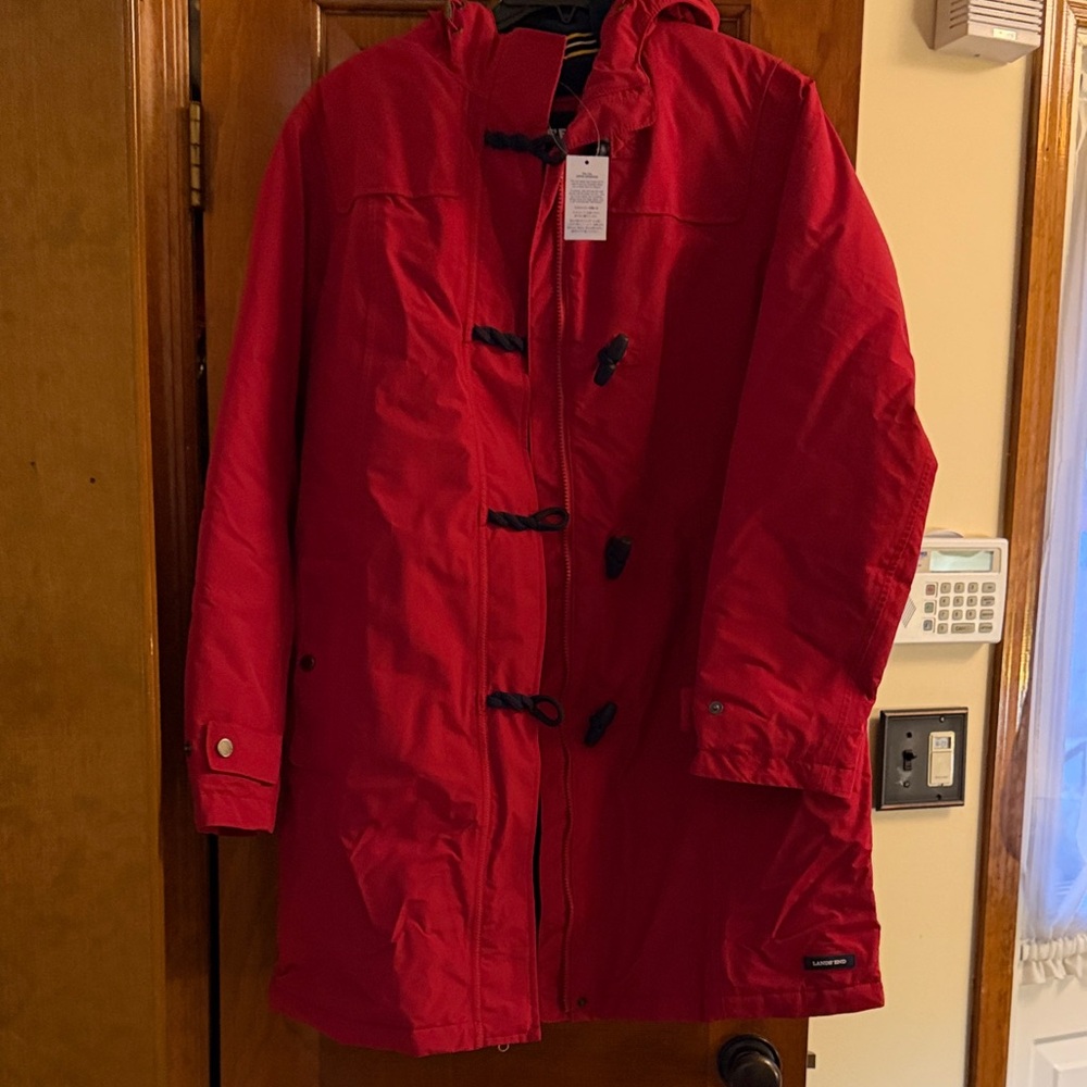 Lands' End Red and Nsvy Blue Hooded Coat
